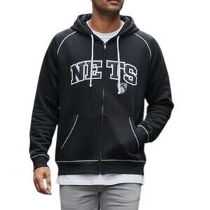 Vintage NBA Brooklyn Nets Full Zip Long Sleeve Hoodie, Black White, Size 2X, NWT